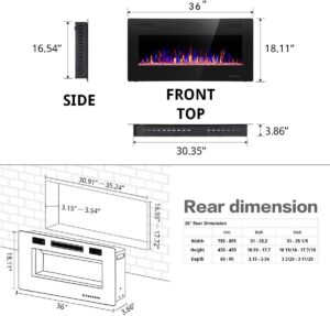 R.W.FLAME 36 inch Recessed and Wall Mounted Electric Fireplace,