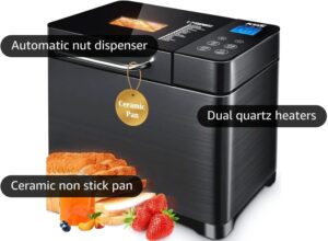 KBS 17-in-1 Bread Maker-Dual Heaters, 710W Machine Stainless Steel with Gluten