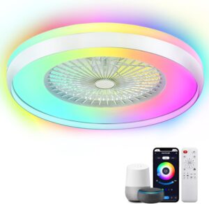 24" Bladeless Ceiling Fans with Lights, Smart RGB Ceiling Fan with Alexa,