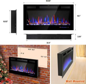 36" Electric Fireplace Inserts - Recessed Fire Place and Wall Fireplace Heater